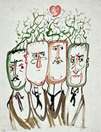 FOUR MALE CHARACTERS SPROUTING THORNY BRANCHES FROM THEIR HEADS (An Allegorical Drawing)
